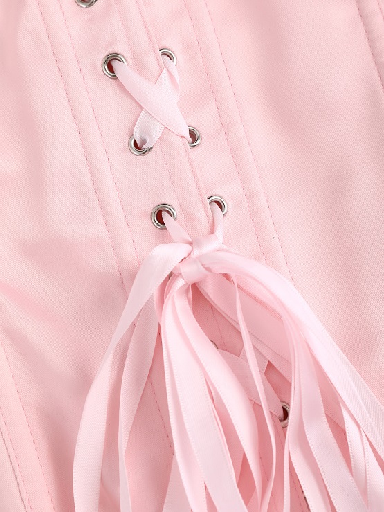 Strapless Vintage Corset in Pink with Back Lace-Up, Pearl & Bow Detail N23847