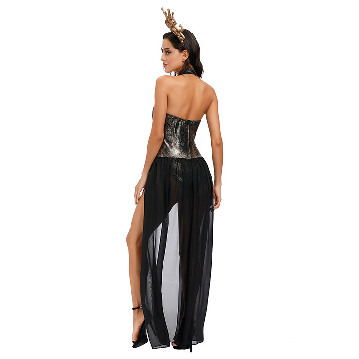 Women's Sexy Black Halter Neck Tight Siamese Skirt Cosplay Adult Halloween Costume N20591