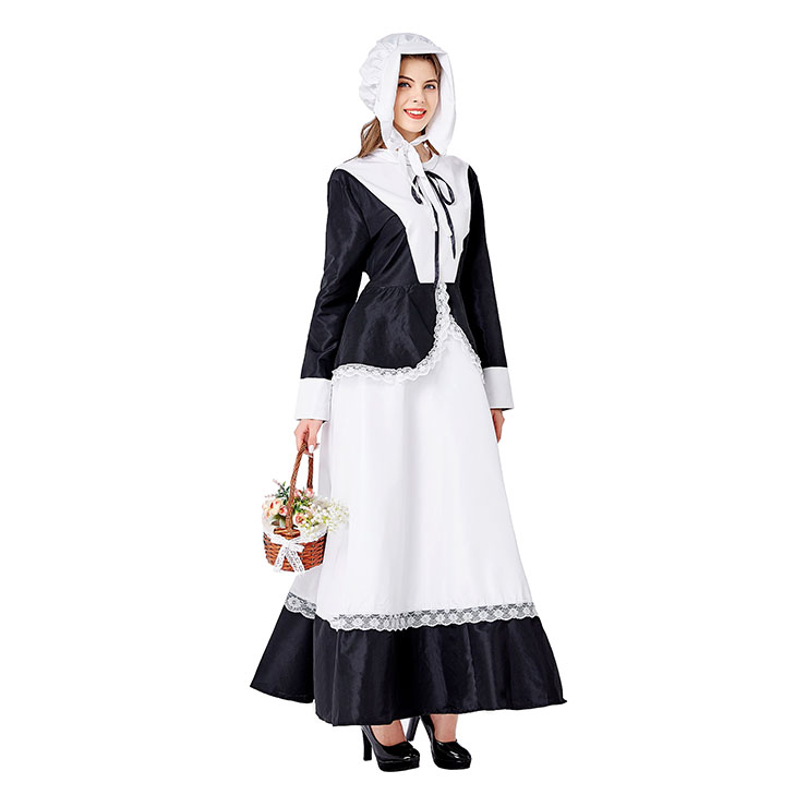 Medieval Pastoral Outfit Traditional House Maid Long Dress Adult Cosplay Party Costume N20736
