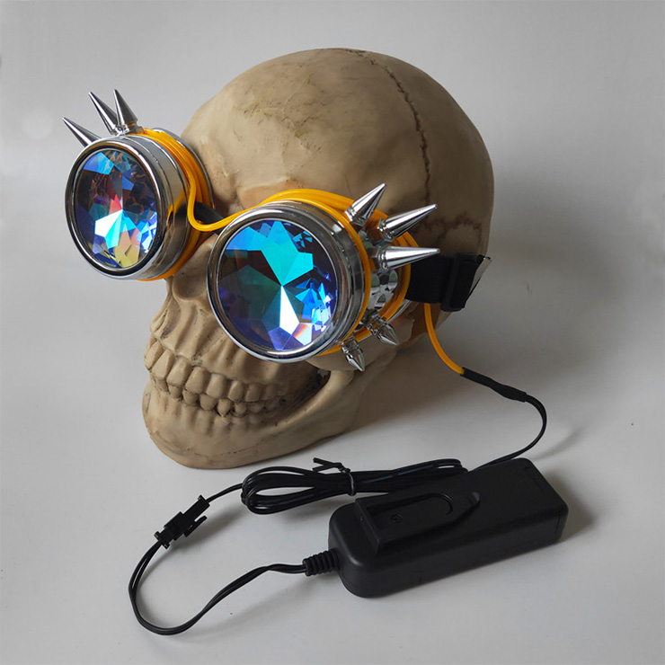 Steampunk Luminous Light Kaleidoscope Glasses Metallic Rivet Masquerade Party Goggles MS19721