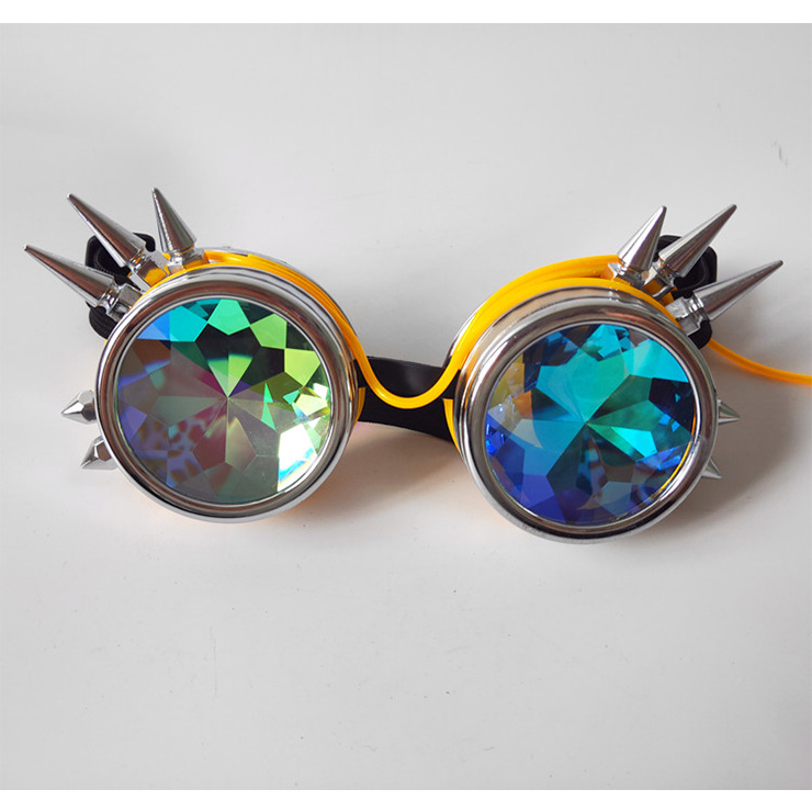 Steampunk Luminous Light Kaleidoscope Glasses Metallic Rivet Masquerade Party Goggles MS19721