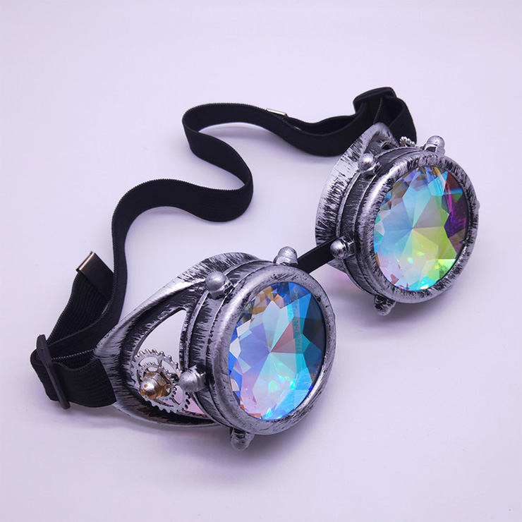 Steampunk Kaleidoscope Lens Metallic Gear and Rivet Masquerade Party Goggles MS19727