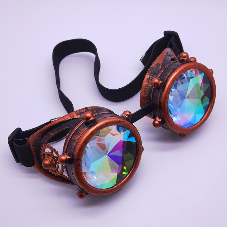 Steampunk Kaleidoscope Lens Metallic Gear and Rivet Masquerade Party Goggles MS19728