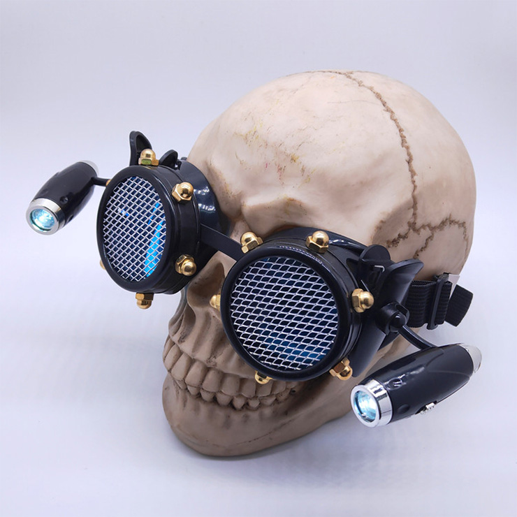 Steampunk LED Lights Net Lens Metallic Rivet Halloween Cosplay Party Goggles MS19731