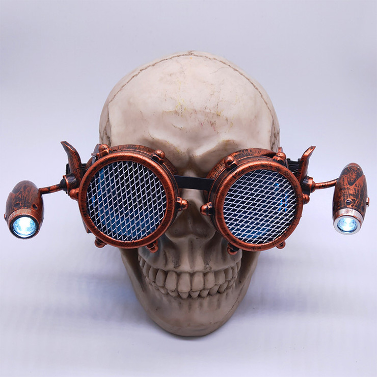Steampunk LED Lights Net Lens Metallic Rivet Halloween Cosplay Party Goggles MS19732