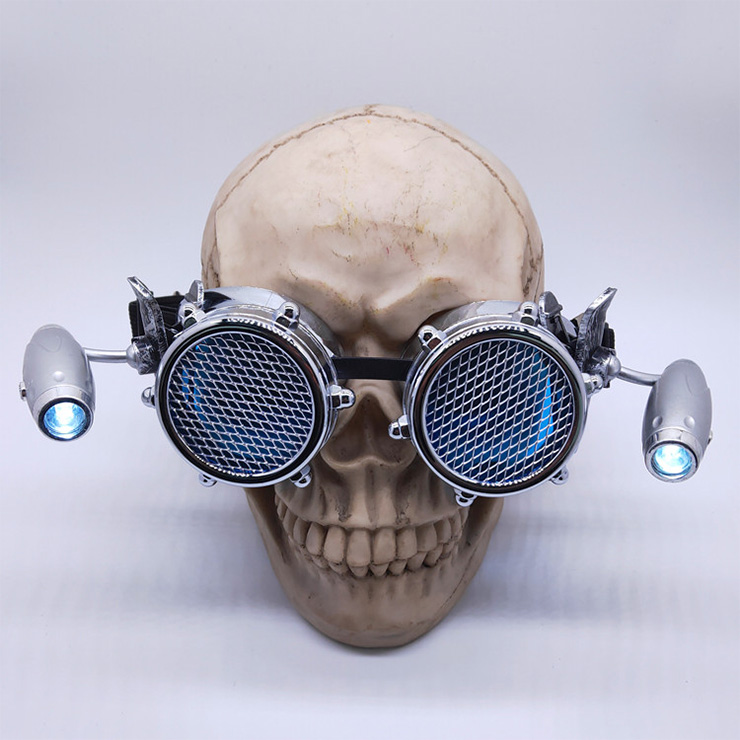 Steampunk LED Lights Net Lens Metallic Rivet Halloween Cosplay Party Goggles MS19733