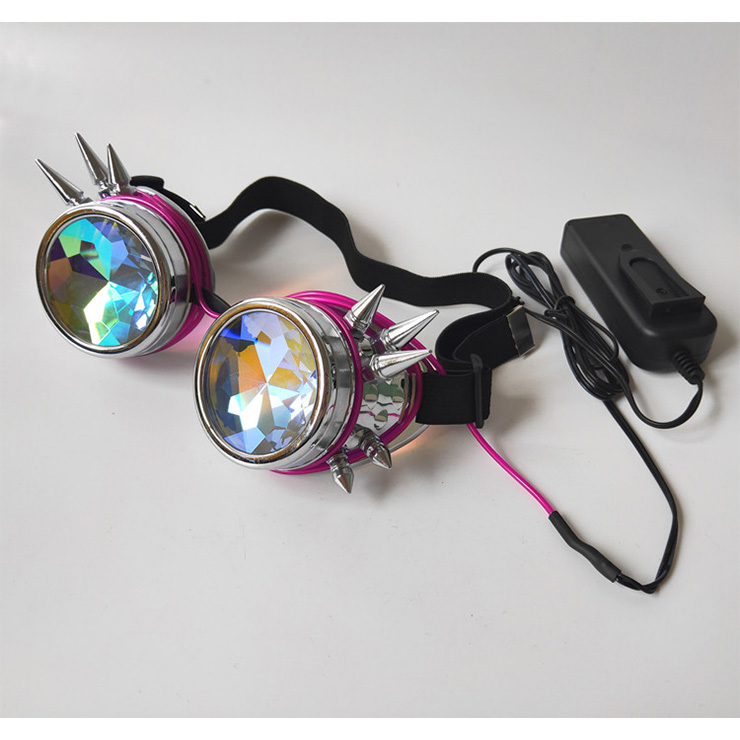 Steampunk Luminous Light Kaleidoscope Glasses Metallic Rivet Masquerade Party Goggles MS19722
