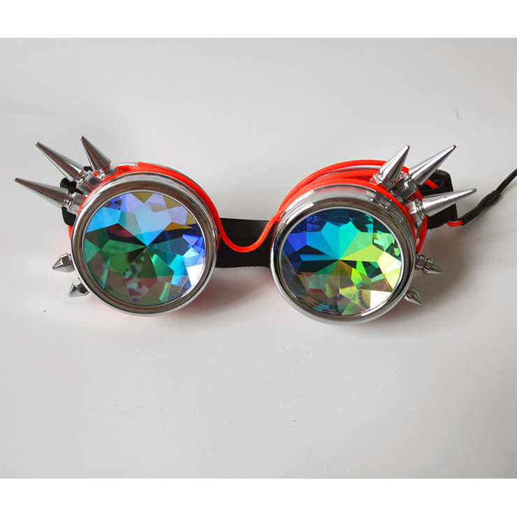 Steampunk Luminous Light Kaleidoscope Glasses Metallic Rivet Masquerade Party Goggles MS19723