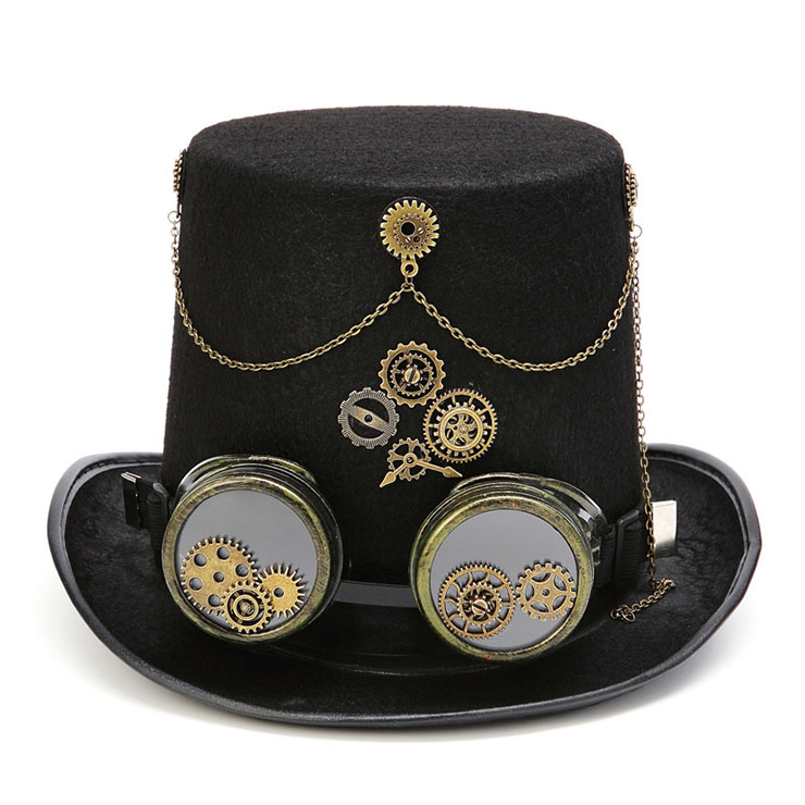 Steampunk Bronze Metal Goggles and Gears Masquerade Fancy Party Costume Top Hat J19529