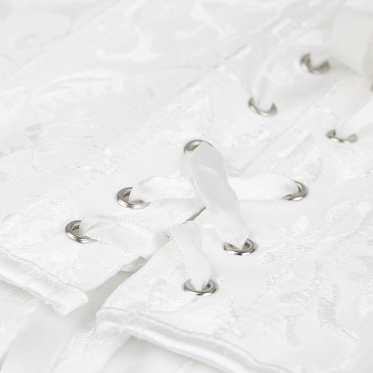 Victorian Gothic White Jacquard Off Shoulder Floral Lace Plastic Bone Overbust Corset N20250
