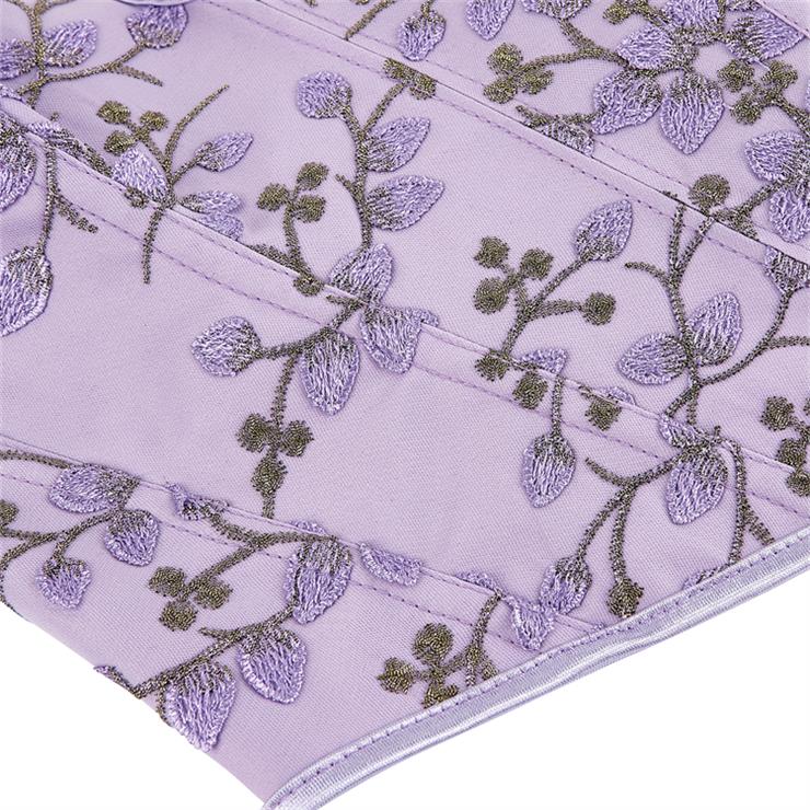 Women's Purple Vintage Printerd Lace-up 13 Plastic Boned Overbust Corset N23406