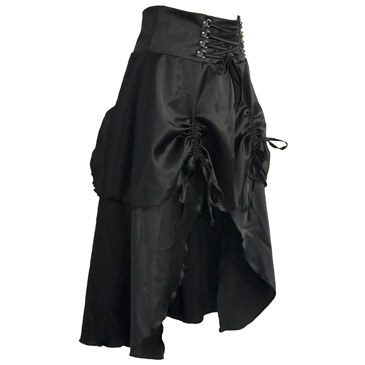 Victorian Steampunk Gothic Vintage Black Satin Skirt N11948