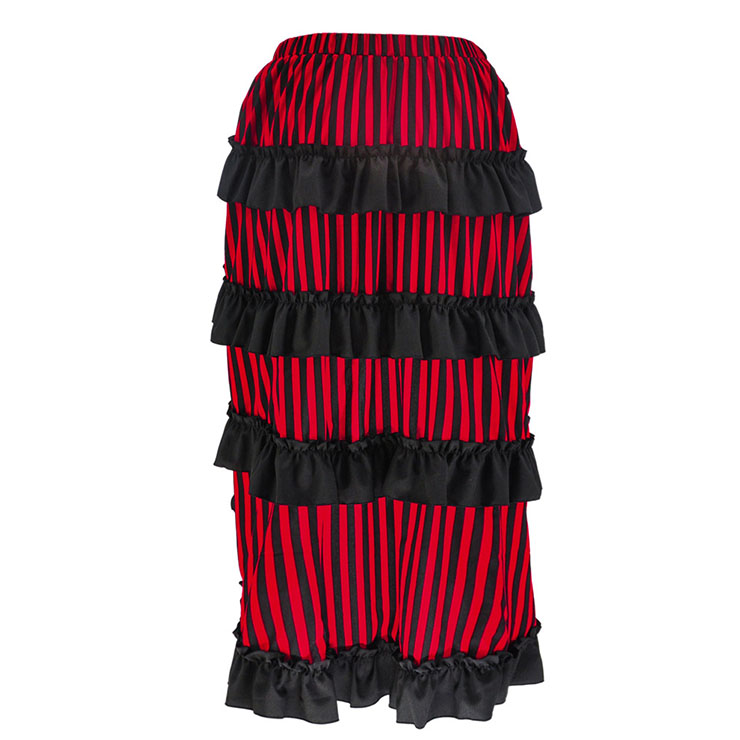 Victorian Steampunk Gothic Black and Red Stripes Irregular High-low Ruffle Skirt N18677