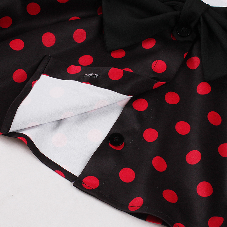 Vintage 2 - Piece Polka Dot & Black Dress Set (Peter Pan Collar Cape + Sleeveless A - line Dress) N23931
