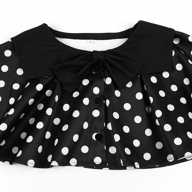 Vintage 2 - Piece Polka Dot & Black Dress Set (Peter Pan Collar Cape + Sleeveless A - line Dress) N23934