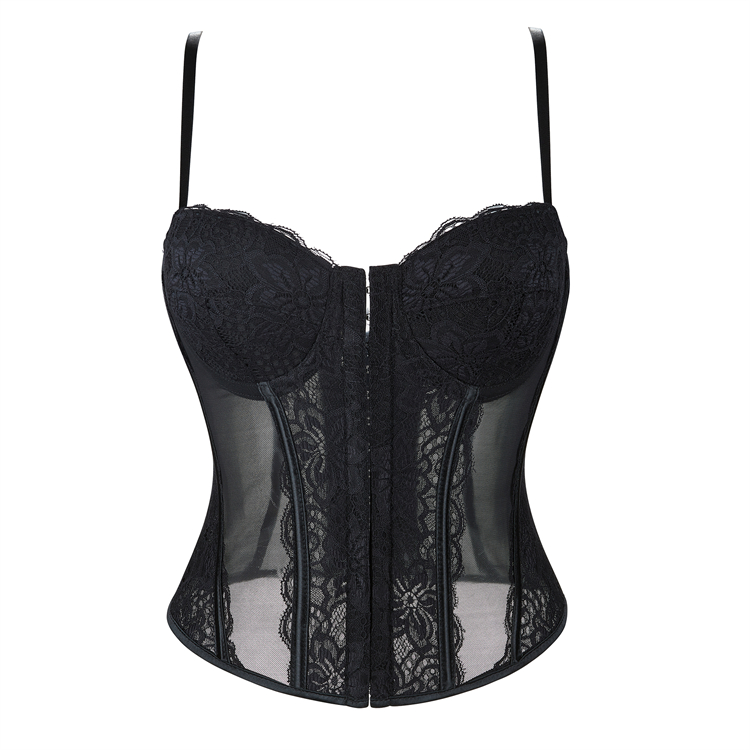 Black Lace Corset?? - Adjustable Underbust Bustier with Sheer Panels N23792