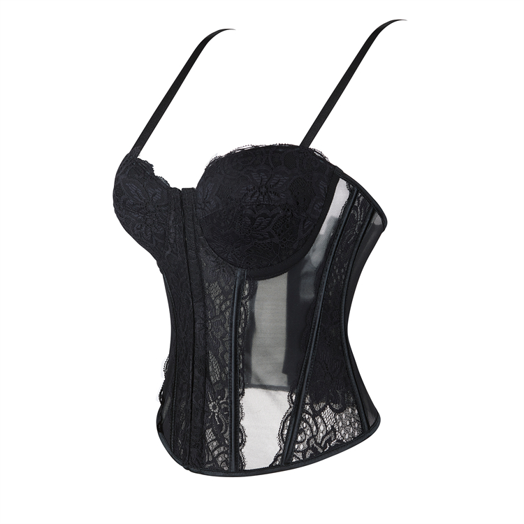 Black Lace Corset?? - Adjustable Underbust Bustier with Sheer Panels N23792