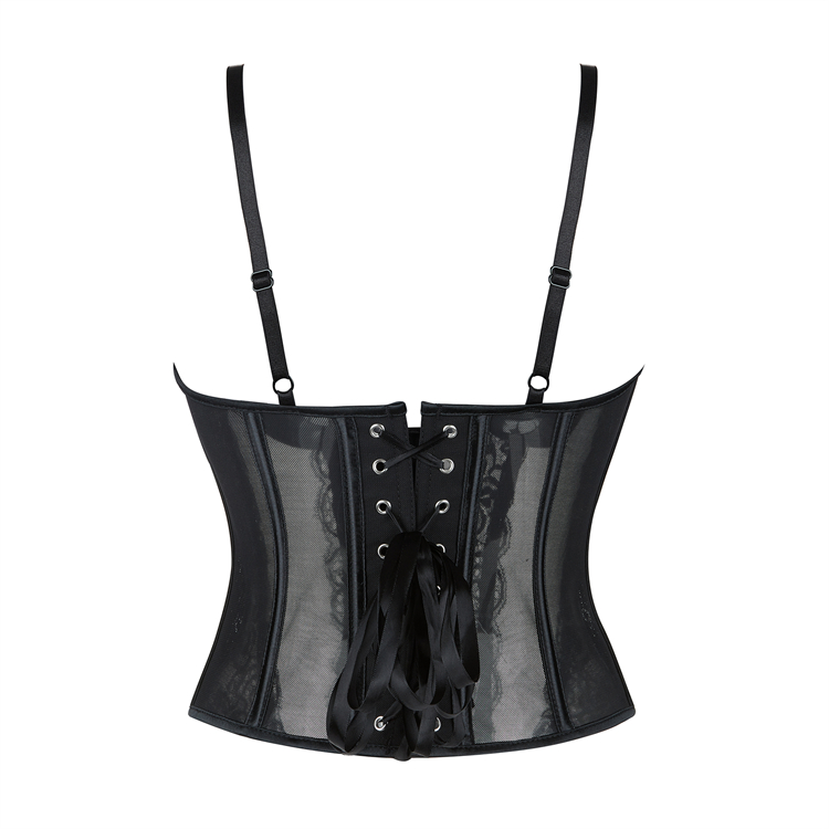 Black Lace Corset?? - Adjustable Underbust Bustier with Sheer Panels N23792