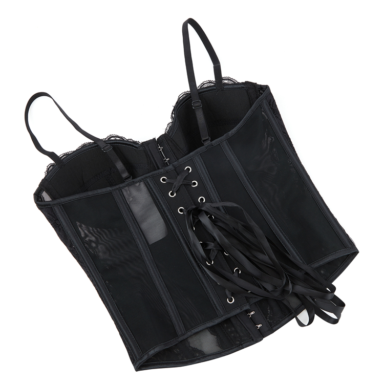 Black Lace Corset?? - Adjustable Underbust Bustier with Sheer Panels N23792