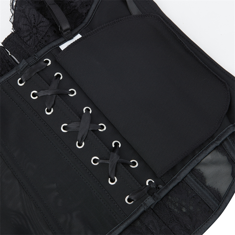 Black Lace Corset?? - Adjustable Underbust Bustier with Sheer Panels N23792