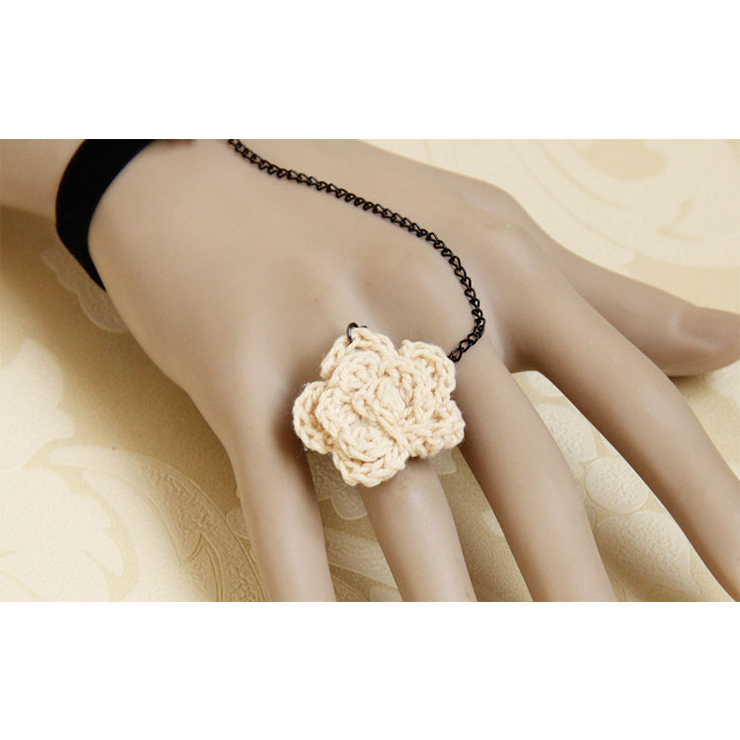 Vintage Black Wristband Flower Bracelet with Ring J18065