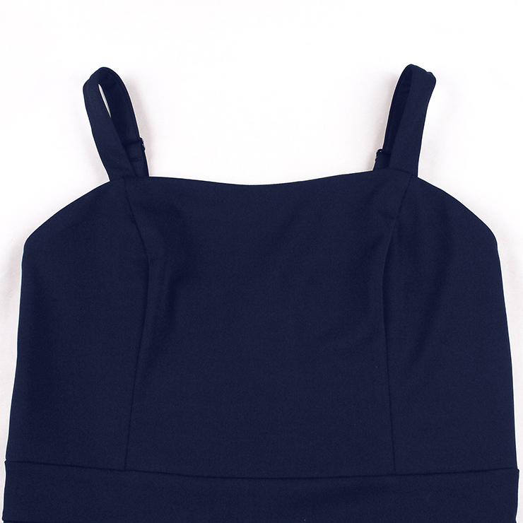Vintage 2 - Piece Polka Dot & Navy Blue Dress Set (Peter Pan Collar Cape + Sleeveless A - line Dress) N23933