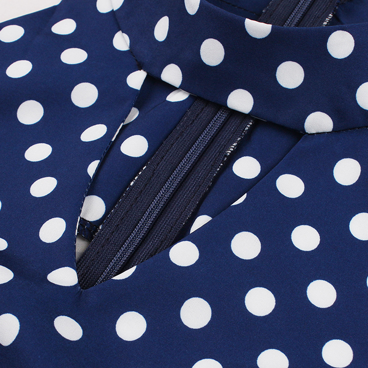 Vintage Blue Polka Dot Halter Swing Dress 1950s Style N23936