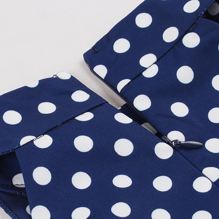 Vintage Blue Polka Dot Halter Swing Dress 1950s Style N23936