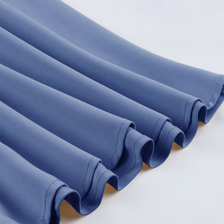Vintage Blue Turndown Collar Cap Sleeves High Waist Cocktail Party Swing Dress N22741