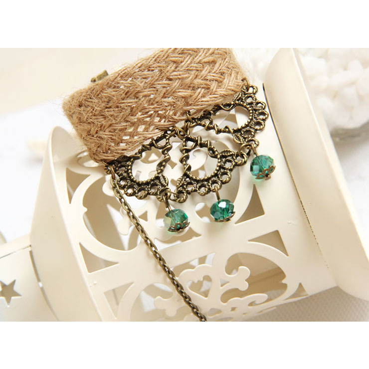 Vintage Braid Wristband Bronze Metal Embellishment Bracelet with Rose Ring J17821