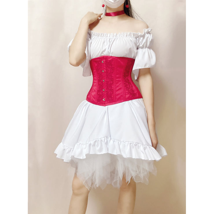 Vintage Spiral Steel Bone Embroidery Underbust Corset with Ruffle Off-shoulder High-low Dress N21921