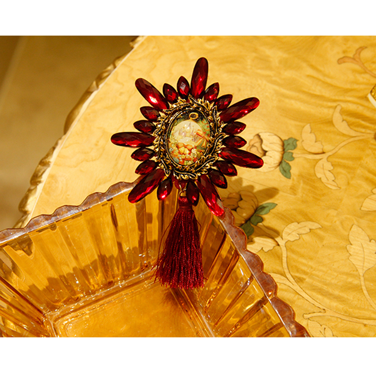 Vintage Christmas Badge with Beads and Tassel Brooch J18616