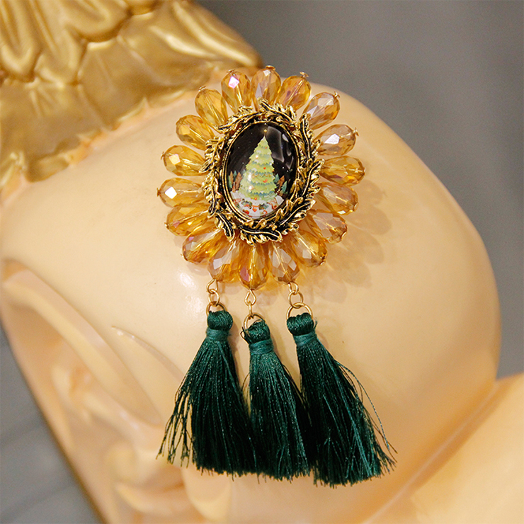 Vintage Christmas Tree Badge with Beads and Tassel Brooch J18613