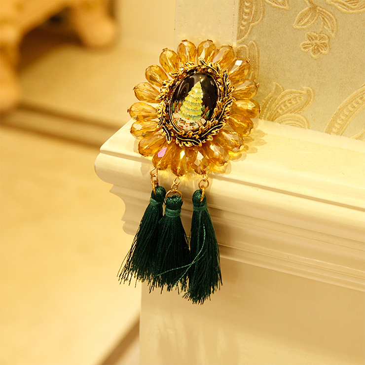 Vintage Christmas Tree Badge with Beads and Tassel Brooch J18613
