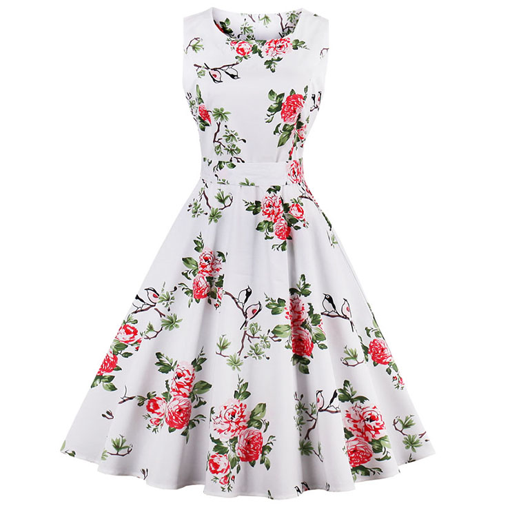 1950's Vintage Floral Print Sleeveless Dress N12861