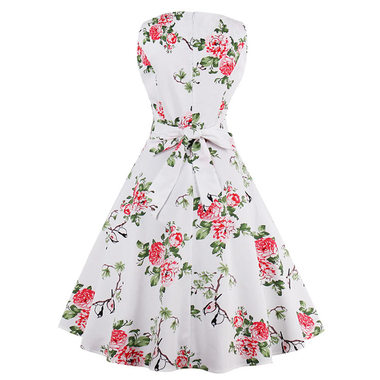 1950's Vintage Floral Print Sleeveless Dress N12861