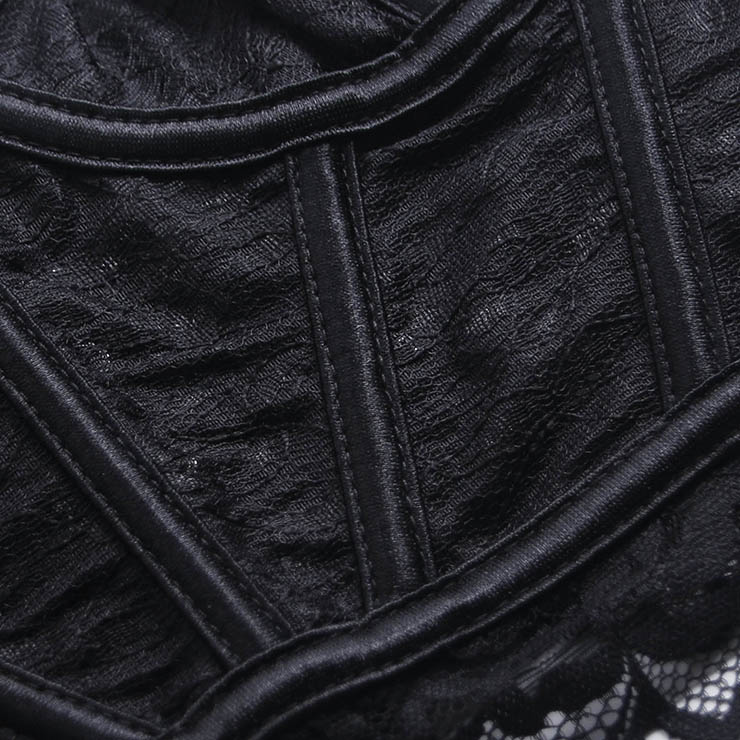 Black Lace Corset Bustier with Back Lace-up & Boning N23927
