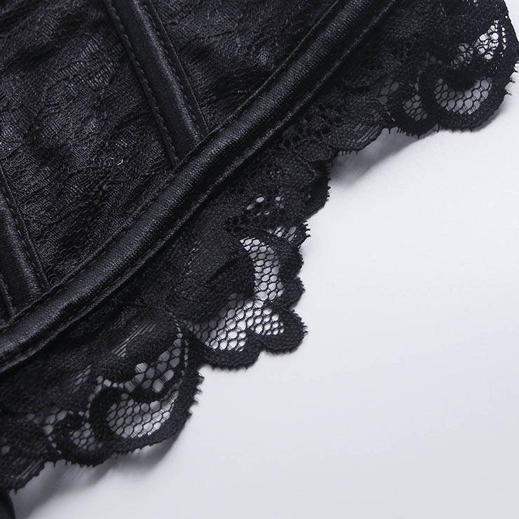 Black Lace Corset Bustier with Back Lace-up & Boning N23927