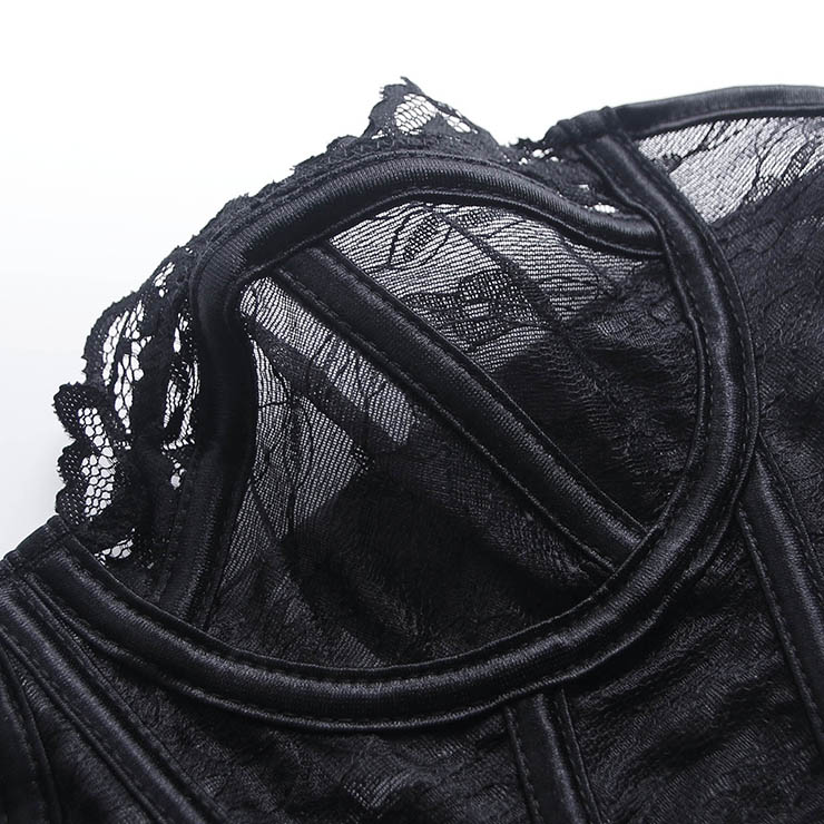 Black Lace Corset Bustier with Back Lace-up & Boning N23927