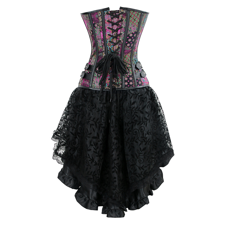 Steampunk Gothic Vintage Jacquard Overbust Corset And Skirt Set N12545