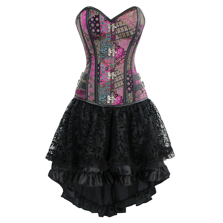 Steampunk Gothic Vintage Jacquard Overbust Corset And Skirt Set N12545