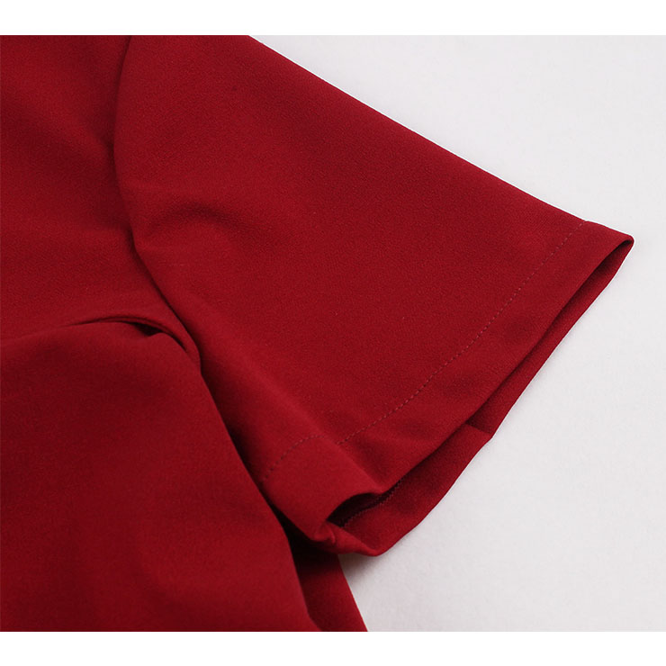 1950's Vintage Wine-red Crossover V-Neck Short Sleeves High Waist Cocktail Party A-Line Dress N21490