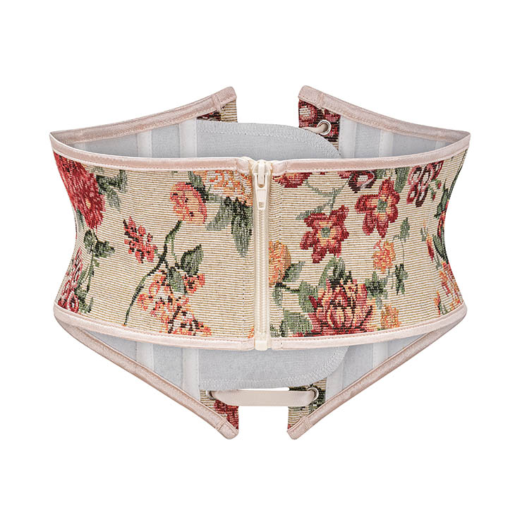 Vintage Embroidered Floral Corset Belt, Front Lace-Up Waist Cincher with Back Zipper N23870