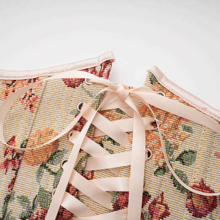 Vintage Embroidered Floral Corset Belt, Front Lace-Up Waist Cincher with Back Zipper N23870
