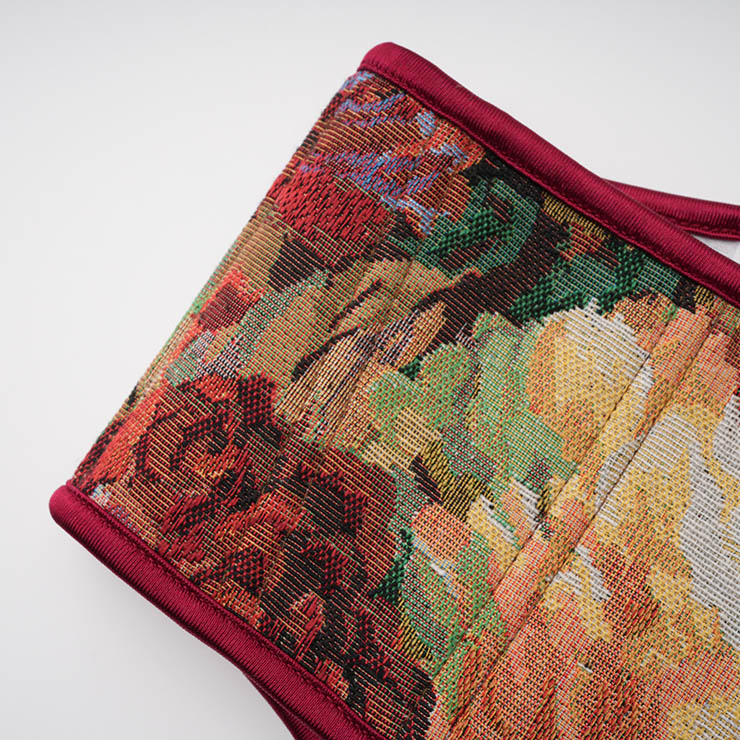 Vintage Embroidered Floral Corset Belt, Front Lace-Up Waist Cincher with Back Zipper  N23871