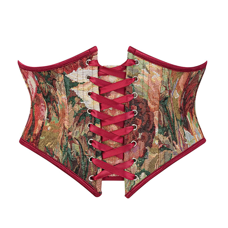 Waist Cincher, Front Lace-Up Corset, Embroidered Corset Belt, Vintage Waist Trainer, Back Zipper Closure, Adjustable Corset, Floral Embroidery, Satin Ribbon Lacing, Boned Cincher, Cream Corset Belt, Retro Shapewear, Body Shaper, Decorative Corset, Overbust Waist Trainer, Special Occasion Belt #N23871