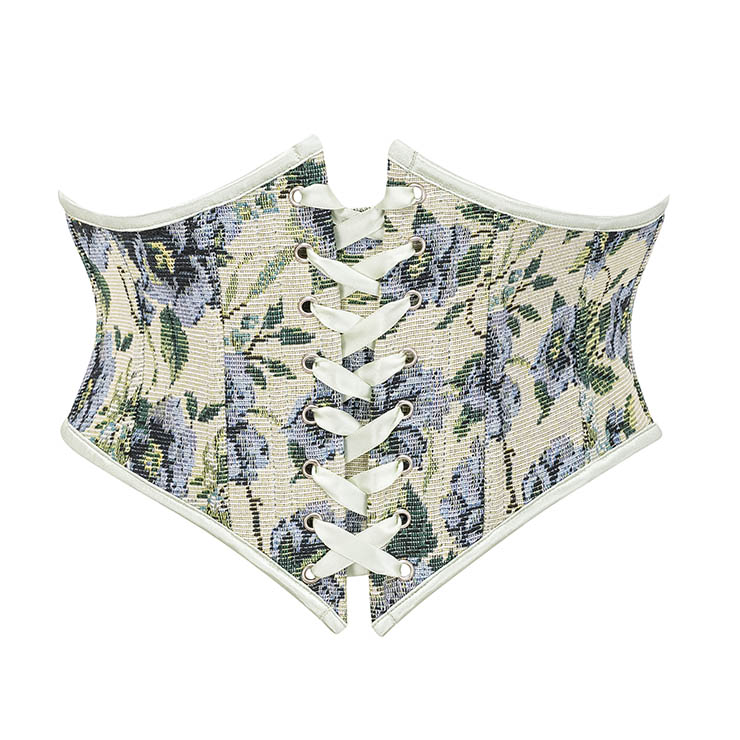 Vintage Embroidered Floral Corset Belt, Front Lace-Up Waist Cincher with Back Zipper N23872