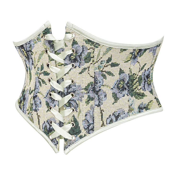 Vintage Embroidered Floral Corset Belt, Front Lace-Up Waist Cincher with Back Zipper N23872