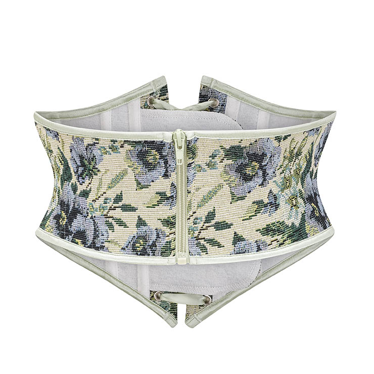 Vintage Embroidered Floral Corset Belt, Front Lace-Up Waist Cincher with Back Zipper N23872