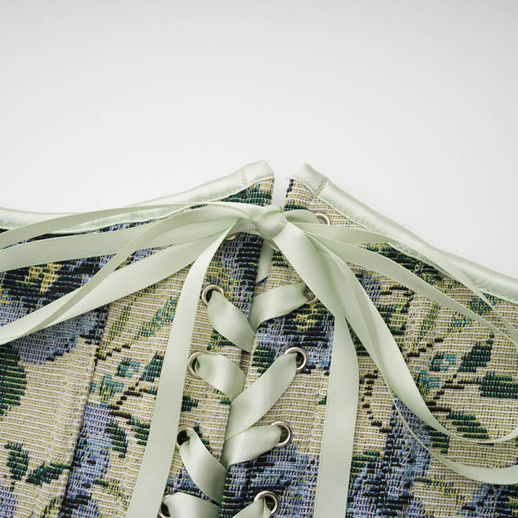 Vintage Embroidered Floral Corset Belt, Front Lace-Up Waist Cincher with Back Zipper N23872